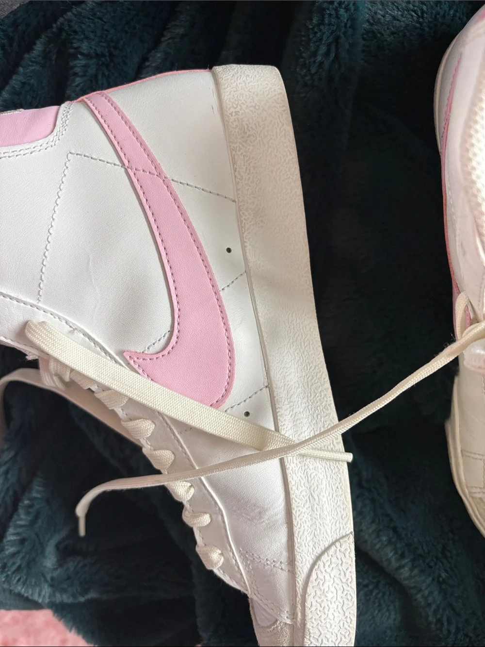 Nike White High-Top Sneakers with Pastel Pink and Mint Accents